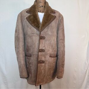 VTG Knight Tailors New Zealand Shearling Sheepskin Coat Men’s 42 Brown Suede
